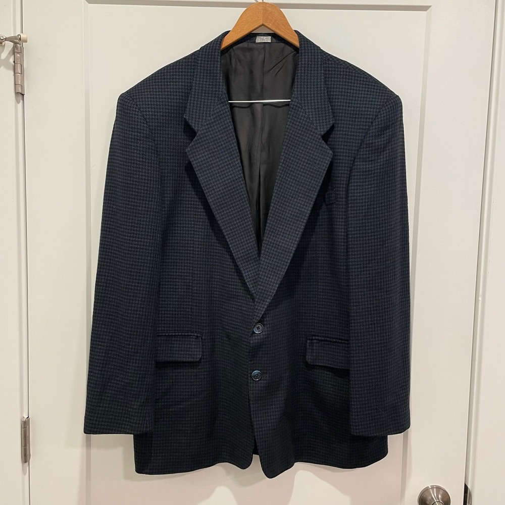 Harve Benard by Benard Holtzman Men Houndstooth Blazer Sport Coat Blue Black 46R